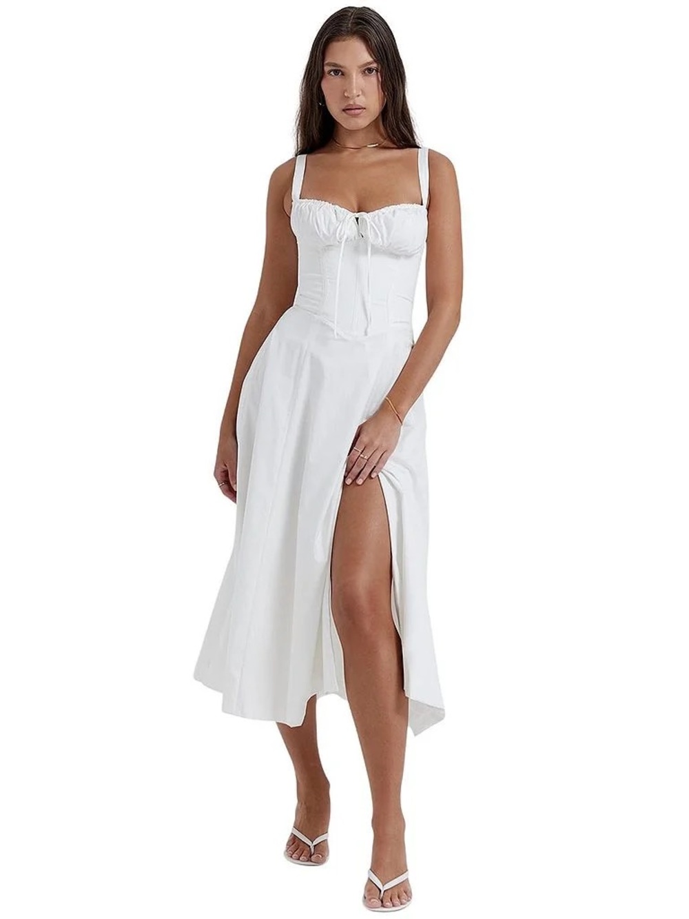 House of CB White Corset Midi Dress with Front Slit